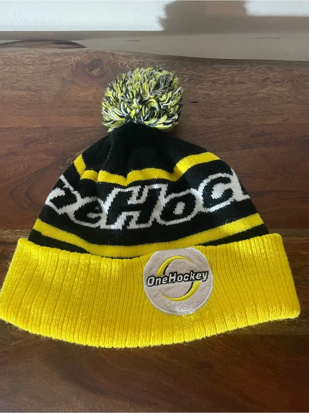 OneHockey Black Yellow Pom Pom Beanie Unisex Hockey Winter Hat
